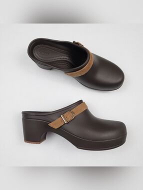 Crocs Sarah Like New Platform Heeled Mules Brown Size 8
